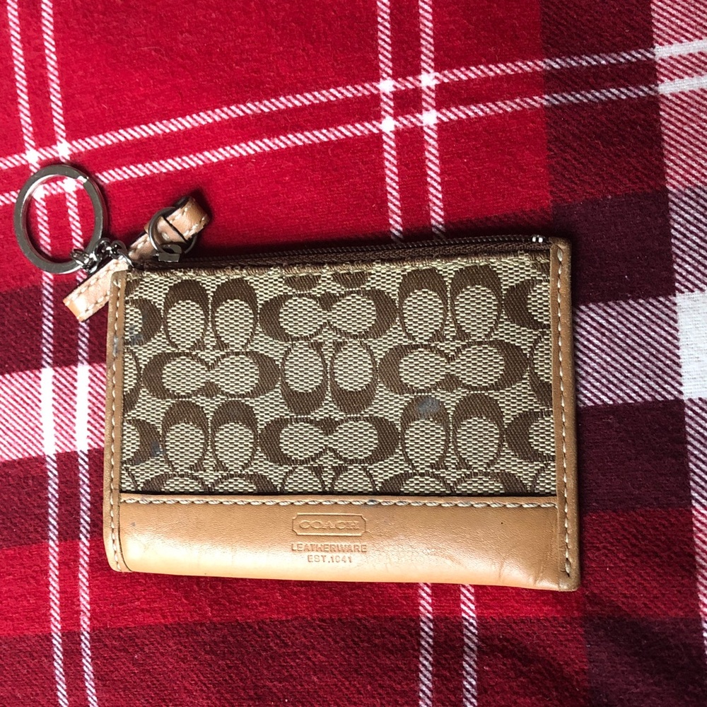 Coach Brown and Tan Signature Card Holder and Keychain - Picture 3 of 6